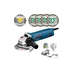 BOSCH Meuleuse 125mm GWS1000 + Coffret + 5 Disques + Kit EPI - 061599755U